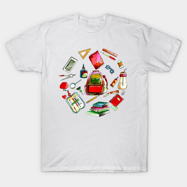 Watercolor School Object T-Shirt by Mako Design 
